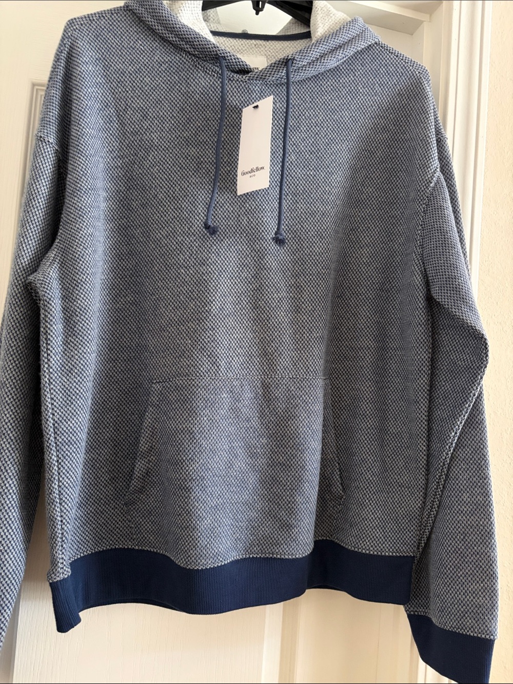 Goodfellow & Co Light Blue Knit Crewneck Hoodie with Navy Trim